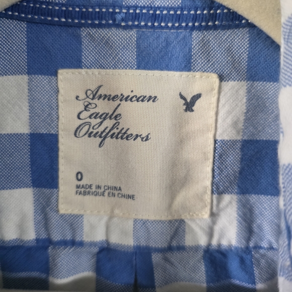 American Eagle Blue & White Plaid Button-Up Shirt – Size 0 – 100% Cotton Womens - Picture 7 of 16